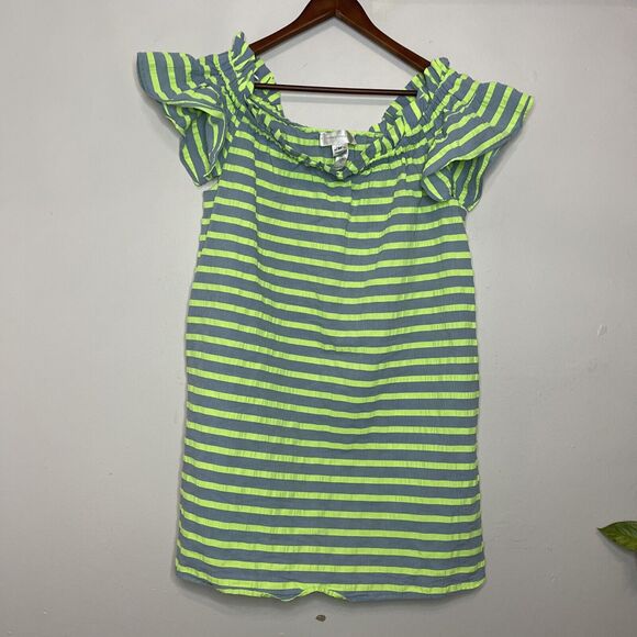 CoreyLynnCalter Bayside  Green Blue Striped Off Shoulder Flutter Dress Womens M - Picture 4 of 10